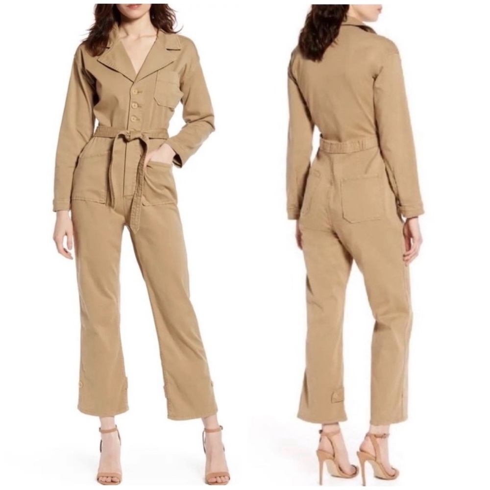 NEW Good American The On Duty Belted Jumpsuit Khaki
with Pockets Sz 3/ sz 10-12